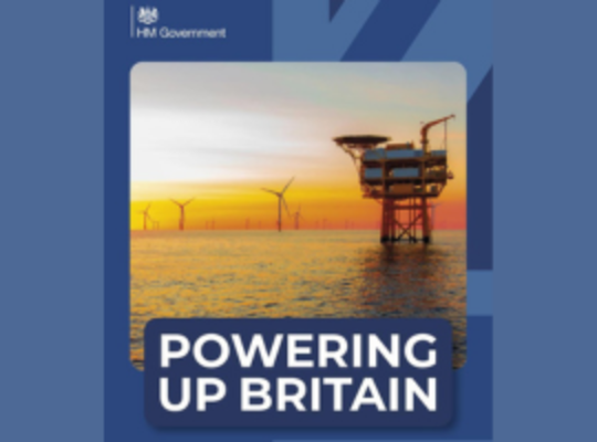 Powering Up Britain report cover, offshore wind farm